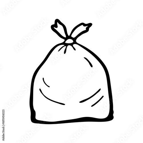Hand drawn garbage bag doodle illustration.