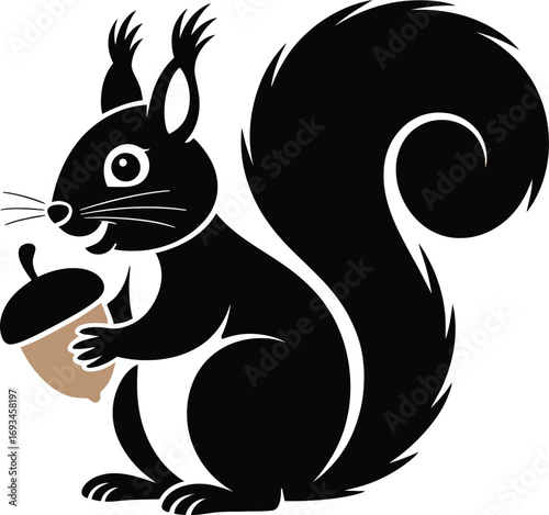 Black squirrel holding an acorn drawing silhouette