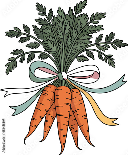 Illustration of a bunch of carrots tied with a ribbon silhouette