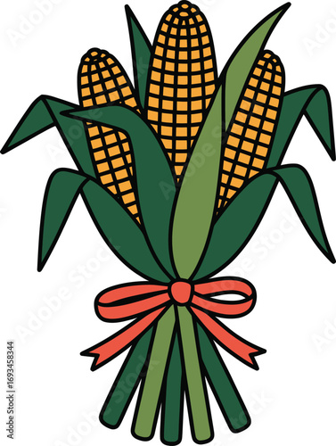 Illustration of multiple bundled corn cobs in silhouette style