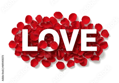 The word love spelled out with red rose petals