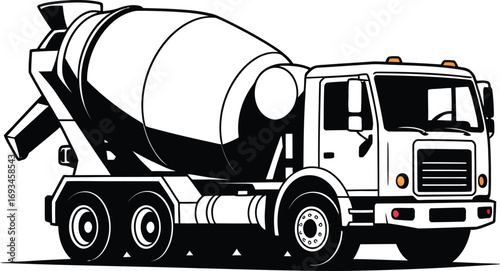 Black and white cement mixer truck silhouette design