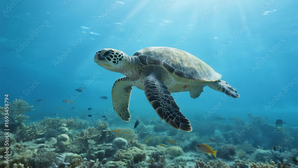Fototapeta premium green sea turtle swimming