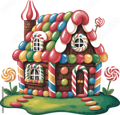 Detailed candy gingerbread house drawing silhouette banner advertisement