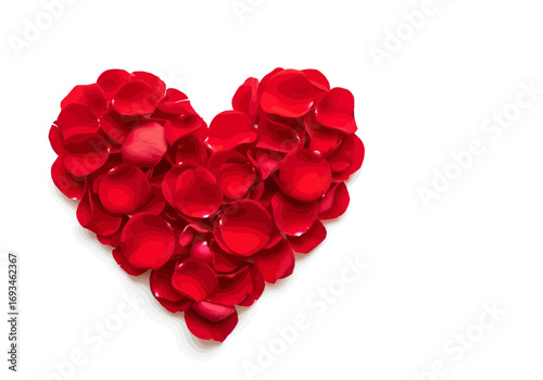 Heart shape made of red rose petals