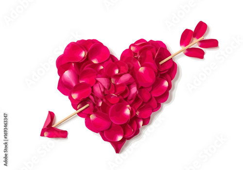 Heart made of rose petals with arrow