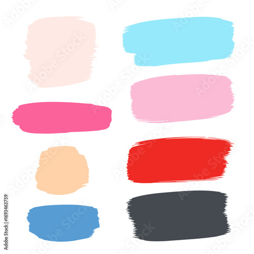 A collection of vivid brush stroke paint swatches displayed against a white background