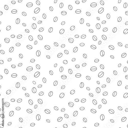 A scattered pattern of small oval shapes suggesting coffee beans or seeds on a white background