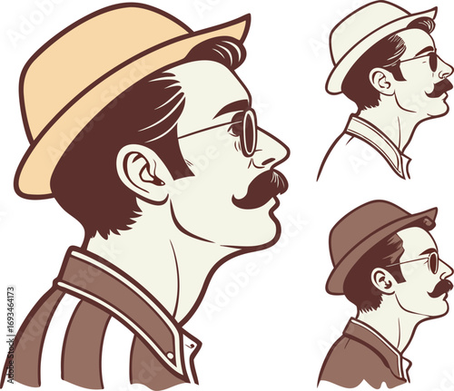 Vintage Man with Mustache and Hat: Illustration and Style