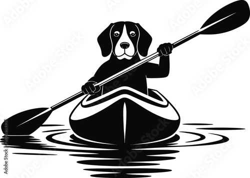 Black and white beagle dog enjoying kayaking adventure silhouette