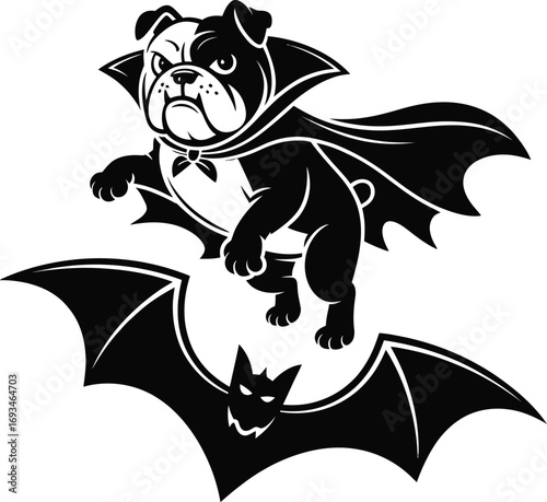 Vampire bulldog flying on bat silhouette halloween design