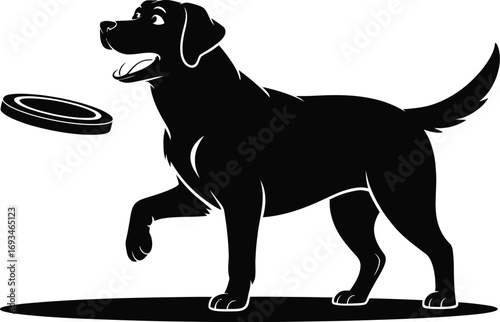 Energetic dog leaping to catch a frisbee silhouette