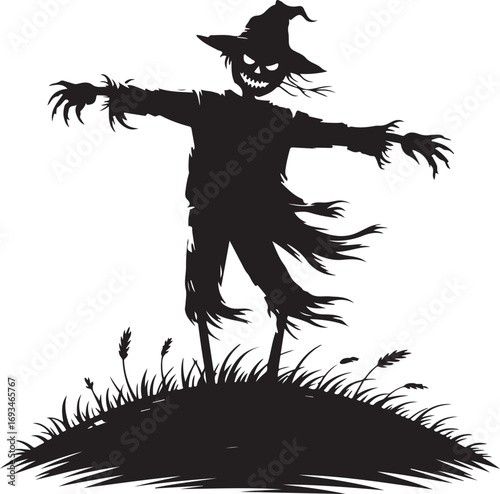 Creepy Scarecrow Halloween Silhouette Vector