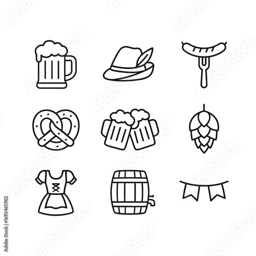 Oktoberfest german festival vector icons. Outline symbols. Line design