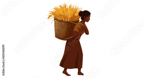A female farmer is carrying her agricultural produce 