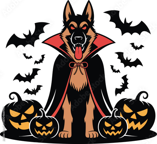 Vampire german shepherd silhouette with glowing red eyes