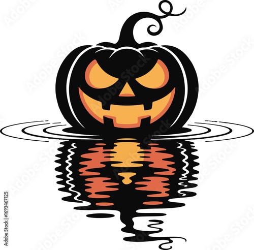 Halloween Floating Pumpkin Silhouette Illustration