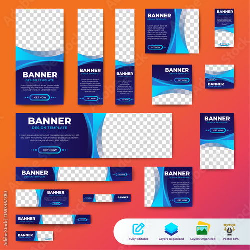 Corporate Business web banner template. vector Web set banner template, vertical, horizontal, square with multisizes. suitable for website ads, cover page, social media post, flyer and more	