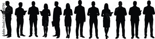 Business people silhouettes, office team standing, corporate professionals, teamwork collaboration, group discussion, workplace diversity, leadership concept, modern business lifestyle