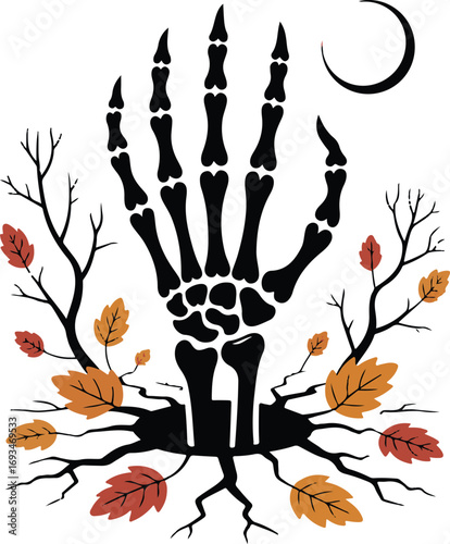 Skeleton Hand Reaching Out Halloween Silhouette Vector