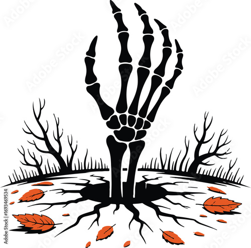 Skeleton Hand Reaching Out Halloween Silhouette Vector