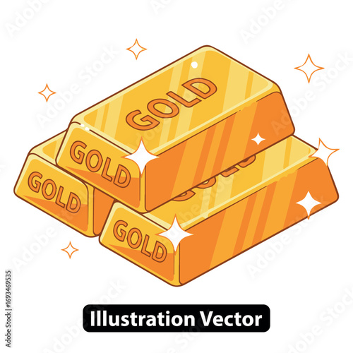 Stacks of Gold Bricks Cartoon Illustration of Precious Metal Bars for Wealth Concepts