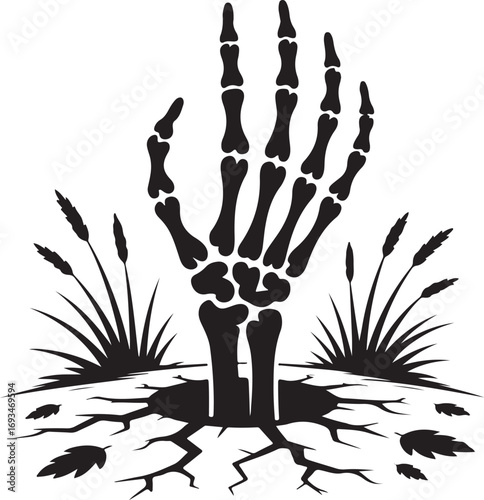 Skeleton Hand Reaching Out Halloween Silhouette Vector