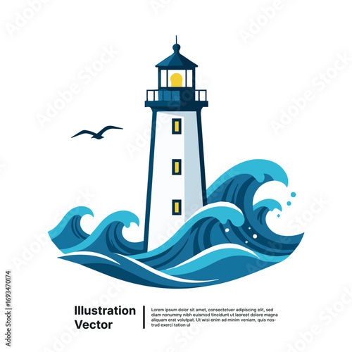 Nautical lighthouse serving as a beacon of hope and guidance amidst stormy ocean waves