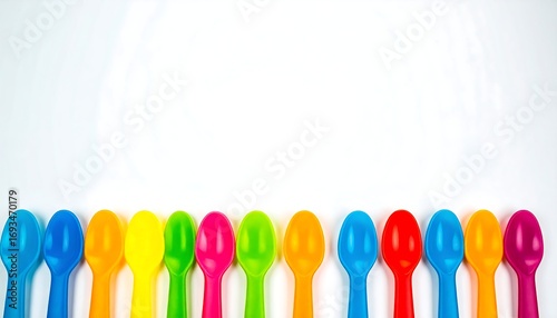 Colorful spoons arranged on white