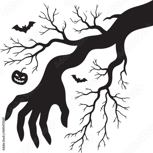 Tree Branch Hand Halloween Silhouette Vector