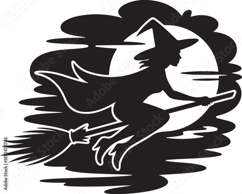 Witch Flying Broom Halloween Silhouette Vector