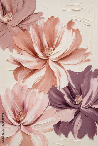 Elegant Mauve Peach Floral Painting Textured Acrylic Art On Neutral Beige Wall Background Soft Color Tones wallpaper background