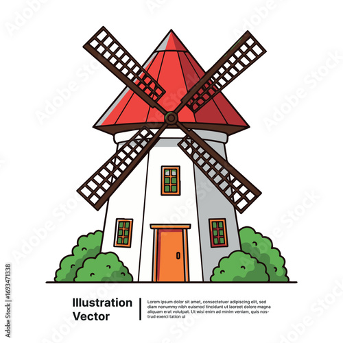 Charming Windmill Illustration A Delightful Artistic Depiction of a Traditional Structure