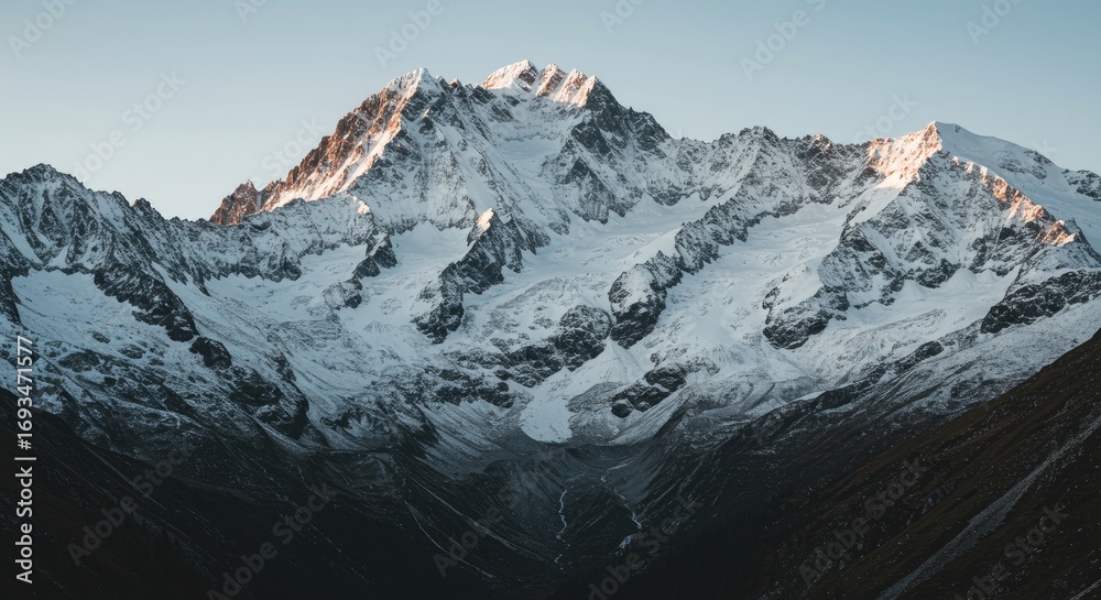 Obraz premium Majestic Snow-Capped Mountain Peaks at Sunrise