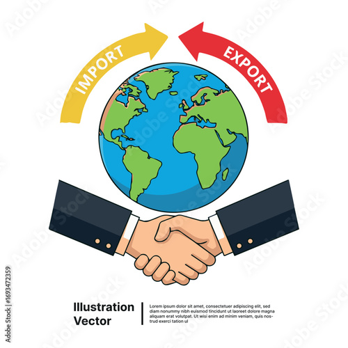 Global business partnership agreement with import export concept, representing international trade and economic cooperation