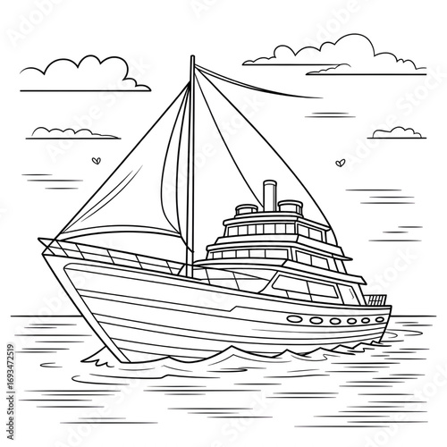 A boat illustration vector style coloring page