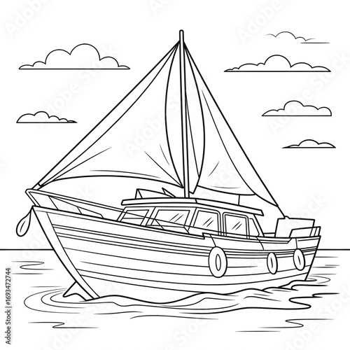 A boat illustration vector style coloring page