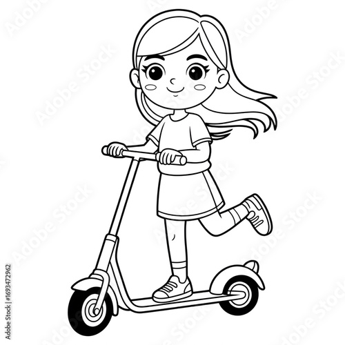 A girl kick scooter illustration vector style coloring