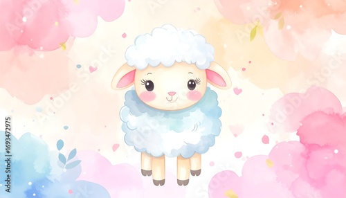 Wallpaper Mural Cute lamb in pastel floral scene Torontodigital.ca