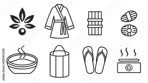 Spa and Relaxation Icons Set leaves berry