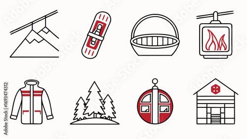 Winter Mountain Activities and Resort Icons ski lift mountains