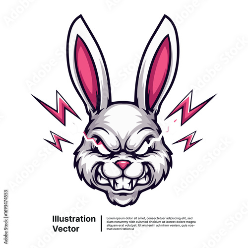 Angry Rabbit Illustration Intense Vector Art with Menacing Expression and Pink Accents