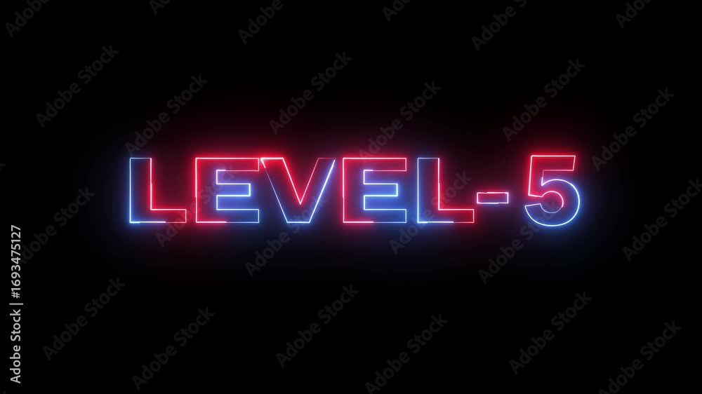 LEVEL- 5 text icon animation glowing neon red and blue color game level ...