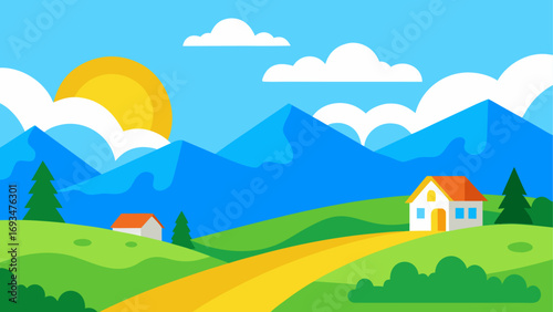 Landscape with houses and mountain scenery