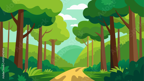 Cartoon forest scene with winding pathway