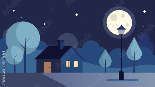 House under moonlight in the night scene