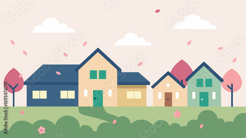 Illustration of houses in a neighborhood