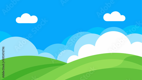 Landscape with green hills and blue sky