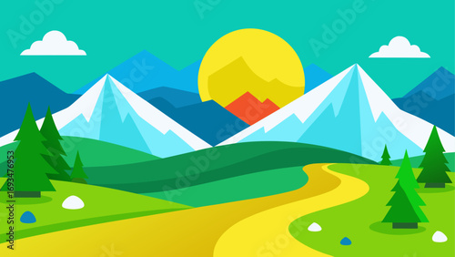 Landscape with mountains and a winding path