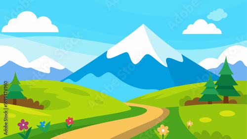 Cartoon landscape with mountain and path